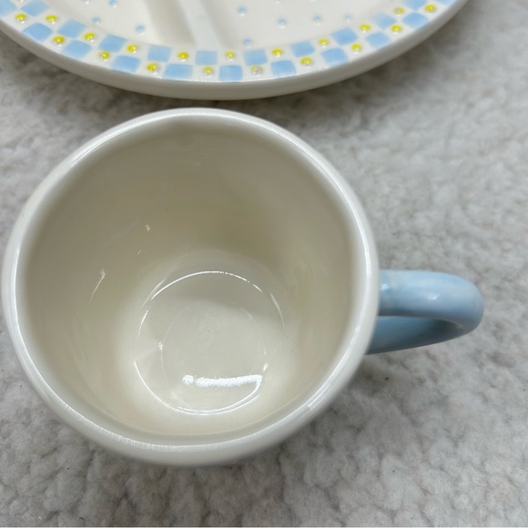 Mud Pie kids plate divided and cup ceramic Prince blue & yellow handcrafted - Picture 12 of 14
